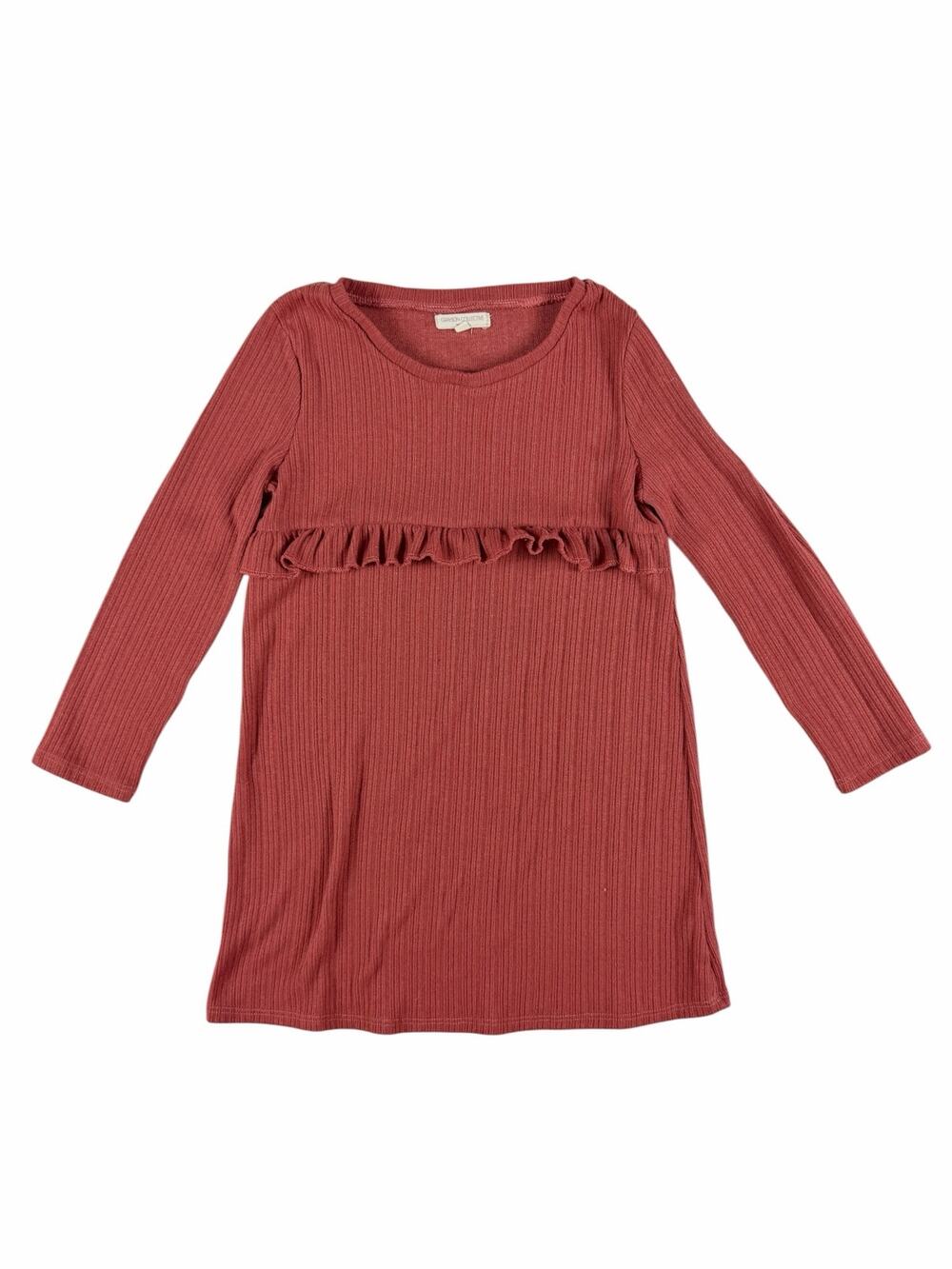 Grayson Collective Ribbed Ruffle Dress Girls Size 5 Mauve Pink Long Sleeve